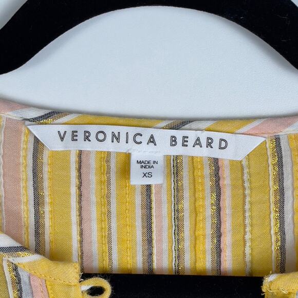 Veronica Beard Tibbett Bib Tiered Mini Dress Cover Up Yellow Pink Gold Stripe XS - Picture 5 of 10